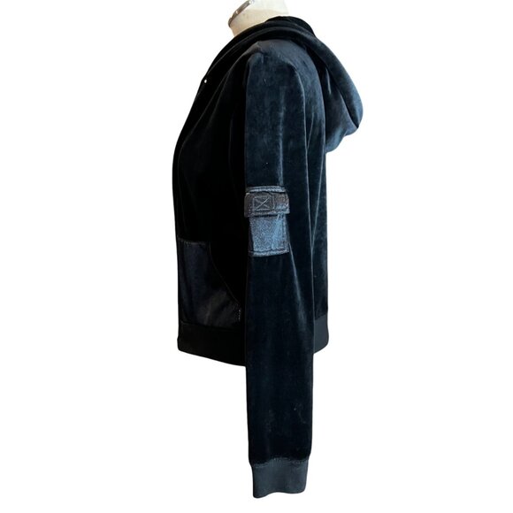 BCBG MAXAZRIA Hoodie M Womens‎ Black Colorblock Velvet Full Zip Jacket Medium - Picture 3 of 10